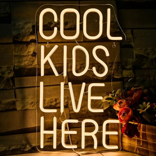 VYXIN Cool Kids Live Here Neon Sign Wall Decor Neon Light for Kids Bedroom | Cool Light Neon Light Sign 5-Levels, USB Letter LED Sign Kids Neon Wall Light for Gift,Play Nook,Apartment,Retail Stores