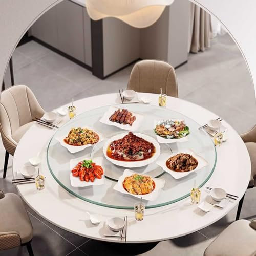 Mesa de comedor redonda de vidrio templado transparente, bandeja giratoria grande para servir, giro suave y silencioso, varios diámetros de 100 cm