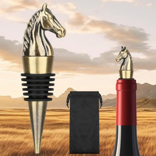 LKKCHER Pferd Weinflaschenverschluss, Erwachsene Pferde Geschenk Weingeschenke Geschenk Pferde Zubehör für Männer Frauen, Pferde Deko Pferdekopf Weinverschluss für Wein,Bronze