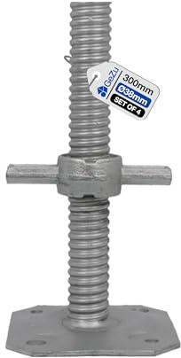 GeZu Impex Scaffold Base Jack Ø 38 x 300 mm Set of 4 | Electroplated Height Adjustable Base Leveling Screw Jack