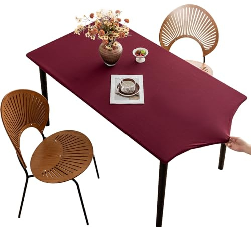 Tischdecke rutschfeste mit Gummizug, Polyester Abwischbar Tischdecke, Elastisch Wasserdicht Schmutzabweisend Tischdecken für Esstisch, Garten, innen, draußen(Red,90 x 150 cm)