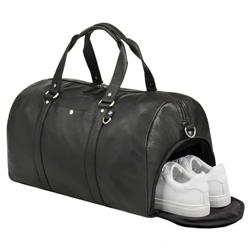 STILORD Ventura Robuste Leder Reisetasche Groß Herren Weekender mit Schuhfach - Handgepäck Tasche 40L Duffle Bag zum Umhängen Vintage Sporttasche Echtleder für Reise & Fitness Farbe:schwarz