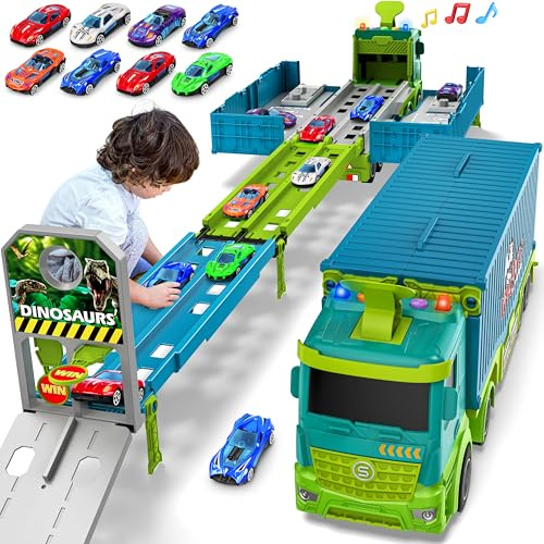 Transport Truck Toys Cars for Boys,Portable Truck Toy with 8 Race Cars | Birthday Gifts Carrier Vehicles Toys Set for Kids Age 3 4 5 6 7 8 9 10-12+ Year Old Boys Girls