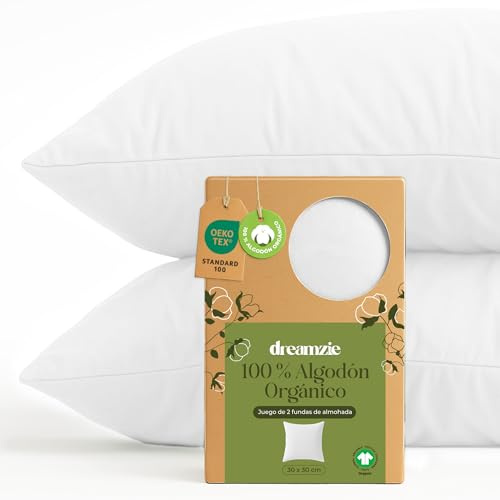Dreamzie - 100% Bio-Baumwolle - Kissenbezug 30x30 cm Baumwolle - 2er Set - Weiß - Kissenbezug mit Reißverschluss - Oeko-Tex