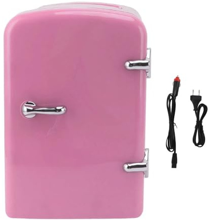 Mini-Kühlschrank, 4 l, tragbarer Kühlschrank, Schlafsaal, Picknick, Camping, tragbarer Kühler, DC 12 V, Autostecker für Hautpflege, Getränke, AC 100-240 V (Pink, US)