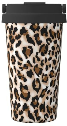 KAPPTYY Taza de café reutilizable con tapa con estampado de leopardo, taza de café de acero inoxidable para bebidas frías y calientes, regalo ideal