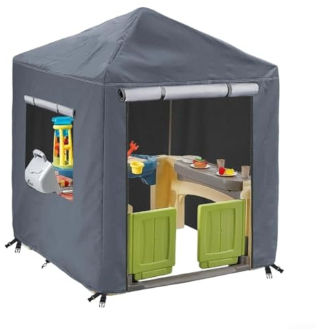 Outdoor Weather Resistant Playhouse Cover, Kids Playhouse Waterproof with Zippers & Ventilation for WINDOWS 56x56x60.2 Inch(grey)