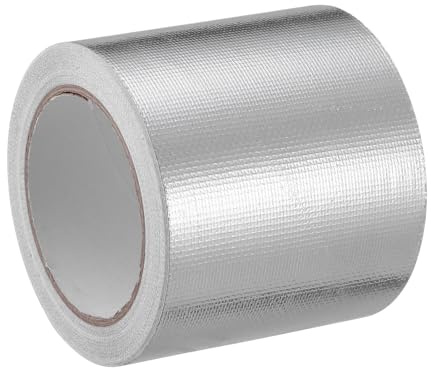 BELLIFFY Hitzebeständiges Selbstklebendes Alufolienband mit Glasfaserverstärkung Hohe Temperaturbeständigkeit und Durchstichsicher für Ofenrohre und Isolierungen Silber
