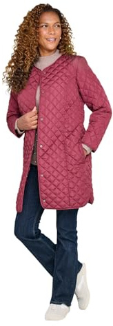 Amber Ladies Longline Lightly Quilted Collarless Jacket with Popper Fastenings and Pockets Wine 20