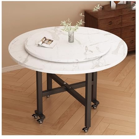 YPIOUREN Einfacher Klapptisch for Restaurants, Runder Klapptisch Esstisch, for Wohnzimmer, Landhaus(White B,150cm)