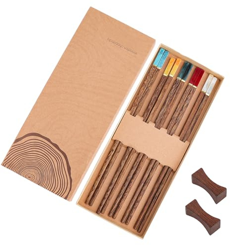 XRVRILE 5 Paia Bacchette Cinesi In Legno Con 2 Poggiabacchette, Bacchette Riutilizzabili Per Sushi E Uso Quotidiano, Chopsticks In Scatola Regalo