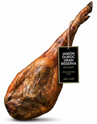 Jamon Duroc Gran Reserva 50% Pieza Entera 8 kg Curado en Bodega Sin Gluten | Pata con hueso para cortar a cuchillo o maquina 0 lactosa regalo gourmet cestas navidad tapas aperitivos celebraciones