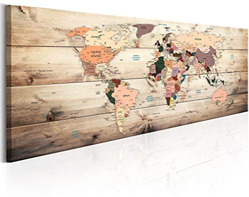 decomonkey Bilder Weltkarte 120x40 cm 1 Teilig Leinwandbilder Bild auf Leinwand Vlies Wandbild Kunstdruck Wanddeko Wand Wohnzimmer Wanddekoration Deko Welt Karte Landkarte Kontinente