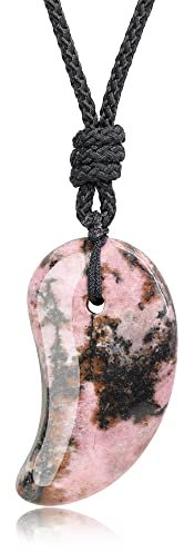 COAI Geschenkideen Unisex Japanische Magatama Kommaförmige Horn Anhänger aus Rhodonit Amulett Glückskette