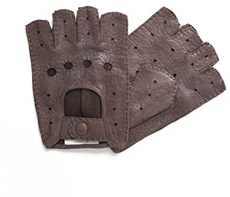 Hand Gewand by Weikert Exklusive Fingerlose Auto-Handschuhe Peccary Leder, handgenäht, Cabrio-Handschuhe, Pekarileder, Damen (7,5, Fasan)