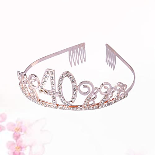 Beaupretty Krone Geburtstag 40 Kristall Strass Krone mit Haarkamm Geburtstag Stirnband 40 Hochzeitstag Geschenk für Frauen (Rosagold)