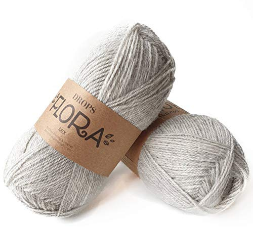 DROPS Flora 03 MIX Light Grey 4 ply Alpaca and Wool Knitting and Crochet Yarn