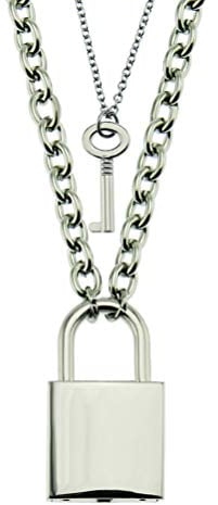 Edelstahl Kette Punk Vorhängeschloss Halskette Schlüssel Vorhängeschloss Anhänger Halskette Party Herren Chic Geschenke, Schloss Mit Schlüssel