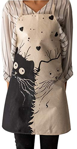 ShopINess Lustige und originelle Kochschürze mit Katzenmotiv für Erwachsene und Kinder Ideal für Grillpartys und Feste - Baumwolle und Leinen Maschinenwaschbar (Cats in Love, 68x55cm)