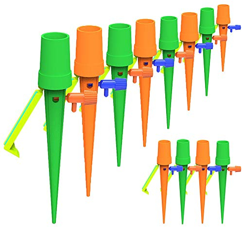 Automatic Plant Watering Device, Self Watering Spike Vacation Plants Drip Irrigation System 12 Pieces, with Anti-tilt Bracket Slow Release Control Valve Switch for Garden, Indoor and Outdoor Plants