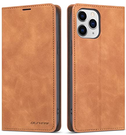QLTYPRI Compatible with iPhone 12 Pro Max, Premium PU Leather Wallet Case with Card Holder Kickstand Hidden Magnetic Case Cover Compatible with iPhone 12 Pro Max - Brown