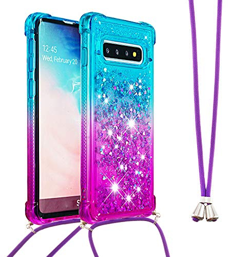 Handykette Handyhülle für Samsung Galaxy S8 Hülle,Glitzer Quicksand kreatives Fließende Flüssigkeit schwimmt Silikon Case mit Umhängeband Handykordel Band Kette für Galaxy S8,YB GS Blue Purple