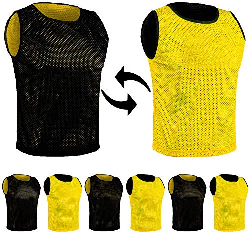 SPORTSBIBS 6X Fußball Leibchen für Kinder und Erwachsene - Set von 6 Stück - Wendeleibchen 2-Farbig, Trainingsleibchen, Markierungshemd Doppelseitig für Damen Herren Junioren Senioren