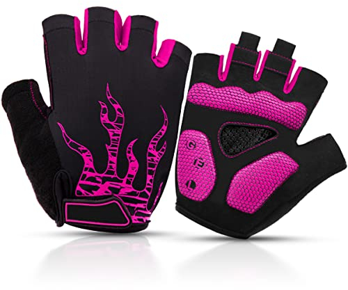 BTNEEU Fingerlose Fahrradhandschuhe mit Gel Mountainbike Handschuhe Halbfinger Männer, Atmungsaktiv Trainingshandschuhe Rennrad Handschuhe Radhandschuhe MTB Handschuhe für Damen Herren (Rosa, S)