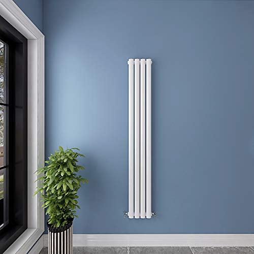 Acezanble∣White Radiators Single Oval Column Panel Vertical 1600mm Slim Tall Radiator Centre Heating for Bathroom Kitchen Living Room Small Large Average