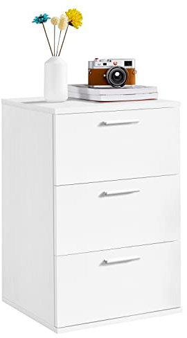 Yaheetech White Bedside Table, Chest of 3 Drawer, Bedside Drawers, Wood Night Stand with Metal Handles, Storage Side Table for Bedroom Living Room, 35 x 40 x 60 cm