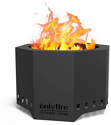 Onlyfire rauchfreie Feuerstelle Holzverbrennung mit Aschepfannen-Sammler, 66 cm tragbare Outdoor-Lagerfeuer-Feuerstelle für Camping, Heckklappe, fügen Sie Wärme hinzu, modernes achteckiges Schwarz