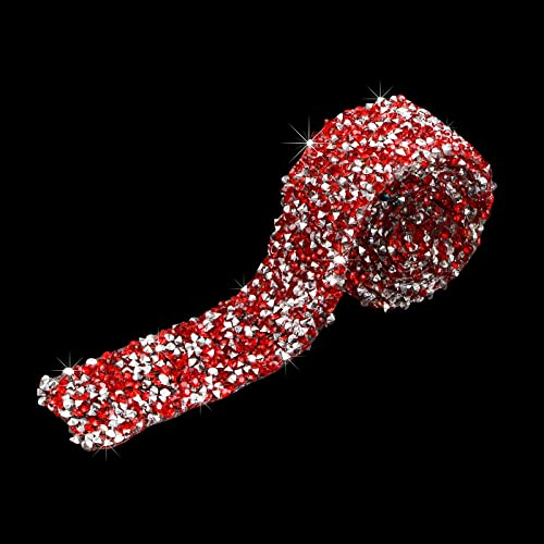 WANDIC Nastro con strass da 0,9 m, nastro rosso glitterato scintillante, per decorazioni fai da te, decorazioni per feste di nozze, non autoadesivo