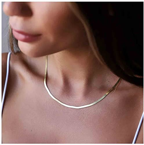 Allereya Punk Schlangenkette Halskette Gold Fischgrätenhalskette Vintage Flache Kette Flexible Schlangenknochen Halskette Kette Schmuck für Frauen und Mädchen (Gold)
