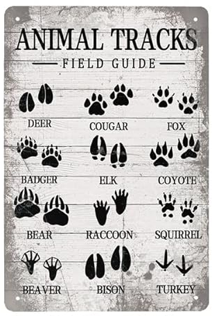 Animal Tracks – Feldführer-Schild, Metall-Blechschild, 20,3 x 30,5 cm, Wandkunst, Dekoration, Bauernhaus, Zuhause, rustikale Dekoration, Geschenke, Esszimmer, Restaurant, Café, Geschäft