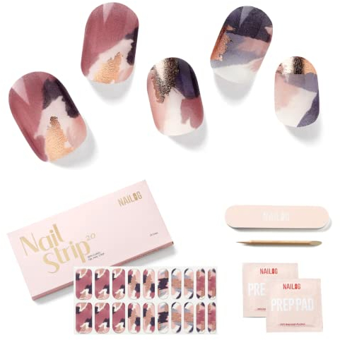 NAILOG Nagelfolie UV Härtend, Gel Streifen, 20pcs Lang Anhaltende Nagellackstreifen, Nagelaufkleber in Salonqualität, Maniküre Kit Mit Glänzendem Finish Marble Inkies