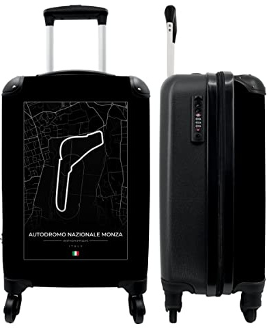 NoBoringSuitcases.com® Koffer Handgepäck Trolley Rollkoffer Kleine Reisekoffer mit 4 Rollen - Rennstrecke - Motorsport - Autodromo Nazionale Monza - Rennsport - Schwarz und weiß - 55x35x20cm