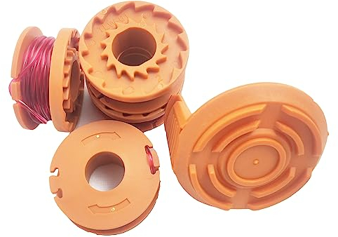 5 Stücke Rasentrimmer Faden, Rasentrimmer Spule für alle 20V WORX Rasentrimmer, Langlebige Ersatzfaden Spulen für WA0010 WA0004.1, Ø 1,65mm, 3m Länge(4 Spulen + 1 Kappe)