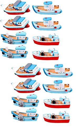 Operitacx 16pcs Miniature Resin Fishing Boat Models for Desktop Decor Mediterranean Style Boat Ornaments for Home Decoration Micro Landscape and Doll House Accessories