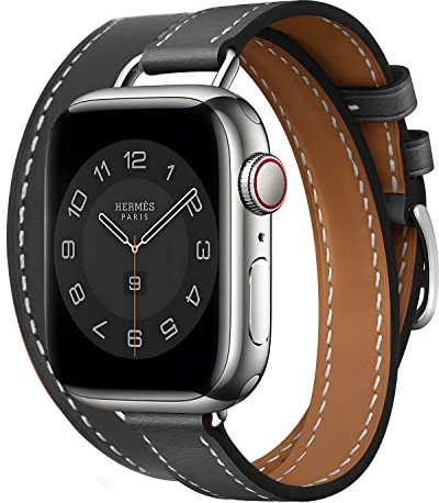 Strap-it Cinturino in Pelle Doppio Giro - per Apple Watch 38mm / 40mm / 41mm - Compatibile con iWatch 8/7 /6/5 /4/3 /2/1 /SE/SE 2/ Ultra - per Donna e Uomo - Nero