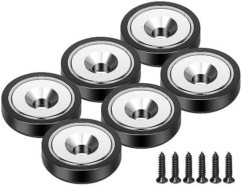 Wukong 6 Pieces Black Neodymium Magnets, 16 x 5 mm Strong Pot Magnet Round Hole Magnet with Mounting Screws (6KG Force)