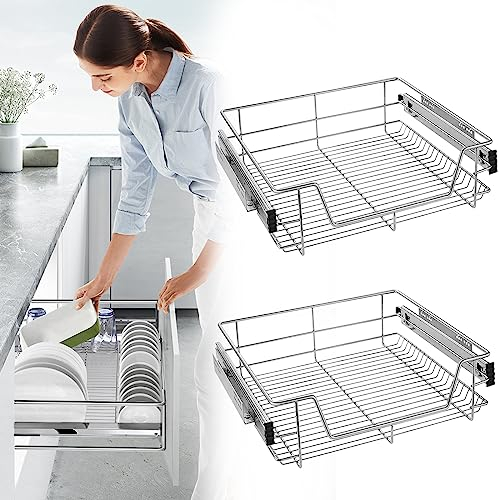 JOIEYOU 2 Stück Teleskopschublade für 60 cm Schränke Küchenschublade Korbauszug Schlafzimmerschublade Vollauszug Küchen Regal
