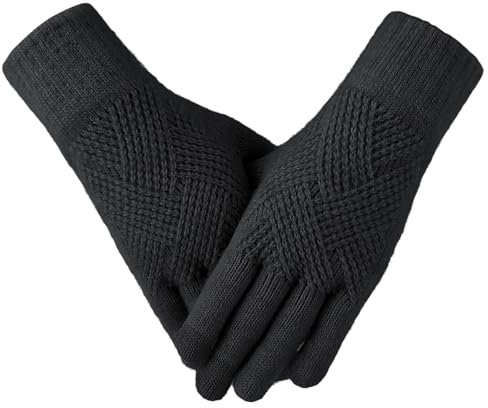 TOBEHIGHER Winterhandschuhe - Handschuhe für Frauen Kaltes Wetter, Touchscreen Winterhandschuhe Frauen Warme Alpaka Fleece Strickhandschuhe, Schwarz, Medium