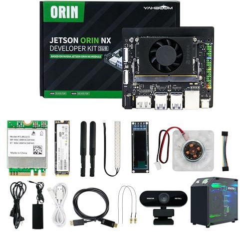 Yahboom Jetson Orin NX 8GB SUPER Development Board Kit 256GB SSD 117TOP, Jetson Case, RGB Cooling, USB Microphone Camera, Electronic Intelligence Kit Ubuntu22.04 (Orin NX 8GB Mini PC Kit)