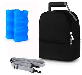 Zoojoy Doppelschichtige Kühltasche für Muttermilch mit Eisbeutel, Rucksack zur Aufbewahrung von Fläschchen, Kühltasche, wasserdicht, für den Transport von Muttermilch (schwarz), Schwarz , Nicht