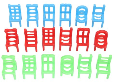VGEBY Stapelstühle-Spiel, 18 Plastikstühle, 4 Glasbecher-Set, Trinkspiel für Party-Reiseaktionen