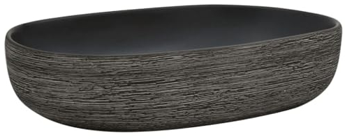 vidaXL Aufsatzwaschbecken, Oval Waschbecken mit Muster, Handgefertigt Waschtisch Waschschale für Badezimmer, Handwaschbecken Spülbecken, Grau Schwarz 59x40x14 cm Keramik