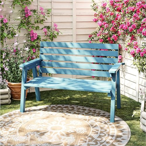 GAMAK Gartenbank Holz 2/3 Sitzer, Gartenbank Wetterfest mit Rückenlehne und Armlehne, Balkonbank Gartenmöbel Bank für Balkon, Terrasse & Garten (Color : Blue, Size : 120cm)