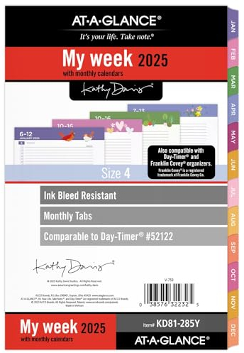 AT-A-GLANCE 2025 Nachfüllpackung, wöchentlich und monatlich, 14 x 21 cm, Größe 4, Schreibtischgröße, 52122 Tages-Timer, Kathy Davis (KD81-285Y-25)