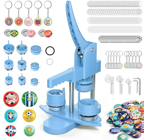 Badge Maker Button Machine Multiple Sizes 1+1.25+2.25 inch(25+32+58 mm) 300 Plastic Pin Maker, KEYSAFER DIY Badge Press Machine with 10 Bottle Opener, 10 Key Chain Suits, Molds & Round Paper Cutter