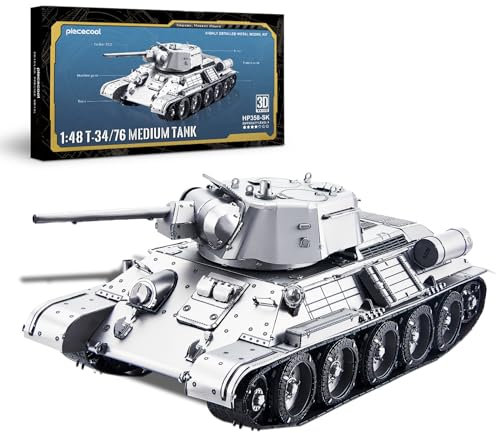 piececool 3D Puzzle Metall Panzerkampfwagen 1:48 T-34/76 Medium Tank, 3D Metall Puzzle Militärmodell für Edelstahl, 100% Wiederherstellen, Geburtstagsgeschenk, Modellbausatz Erwachsene, 348 Teile